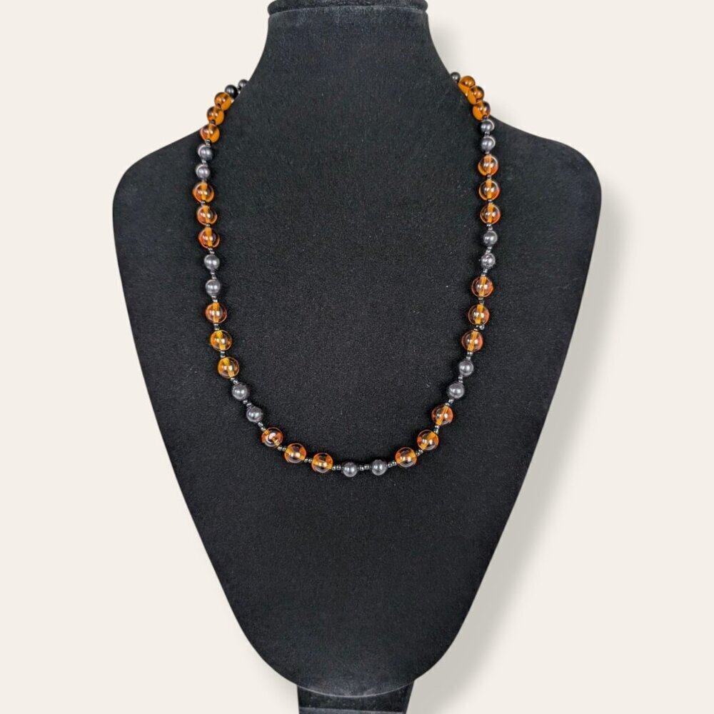 Vintage Orange & Black Glass Beaded Necklace